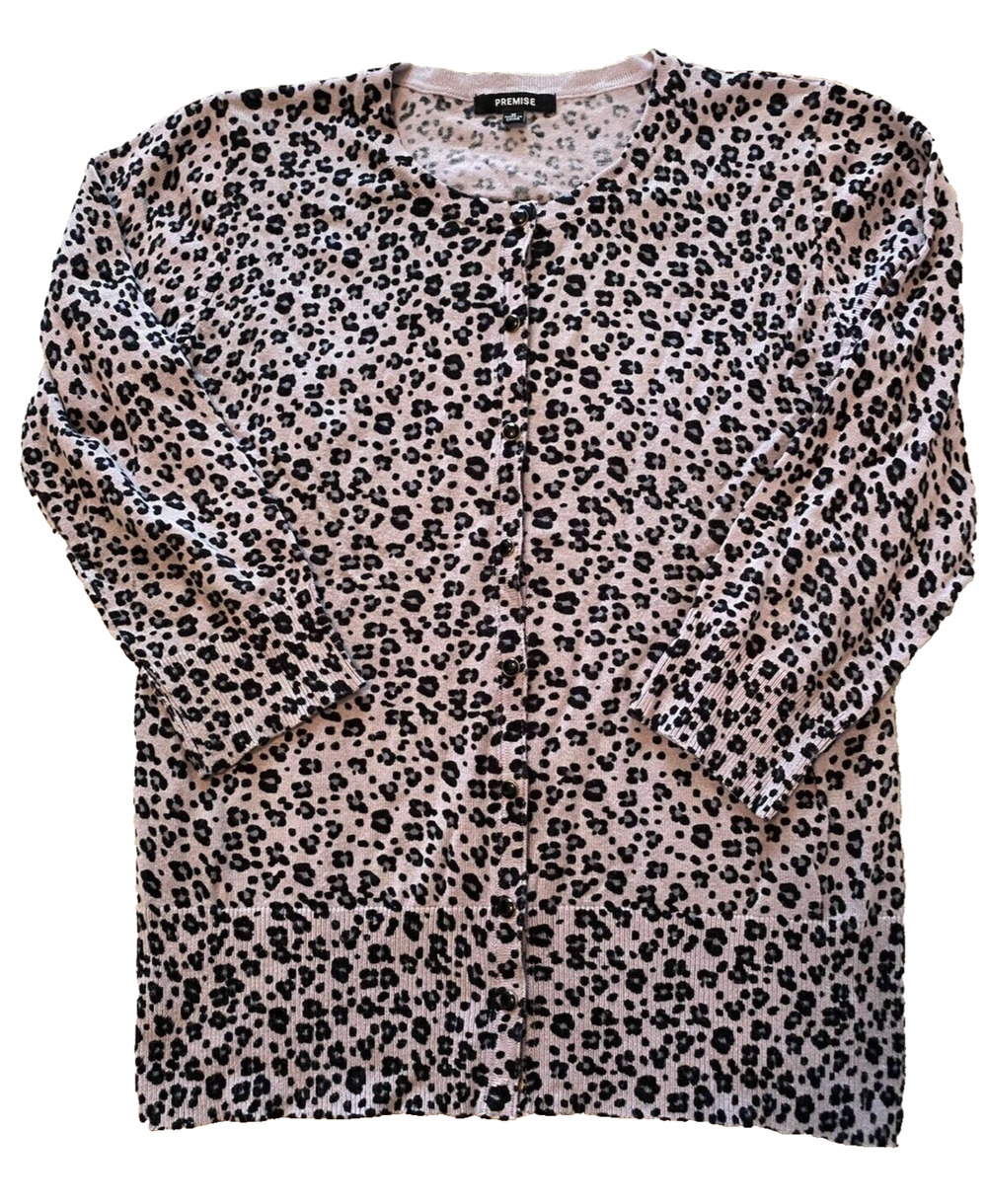 Premise Womens Cardigan Size Medium Snap Up Lavender Leopard Print Mob Wife